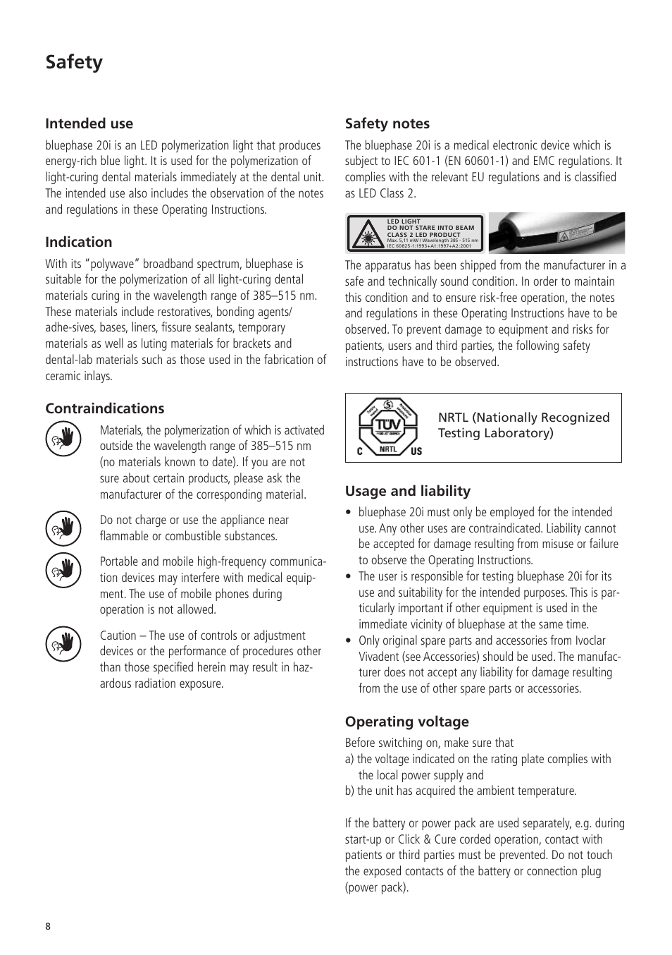 Safety | Ivoclar Vivadent Bluephase 20i v.5 User Manual | Page 6 / 91