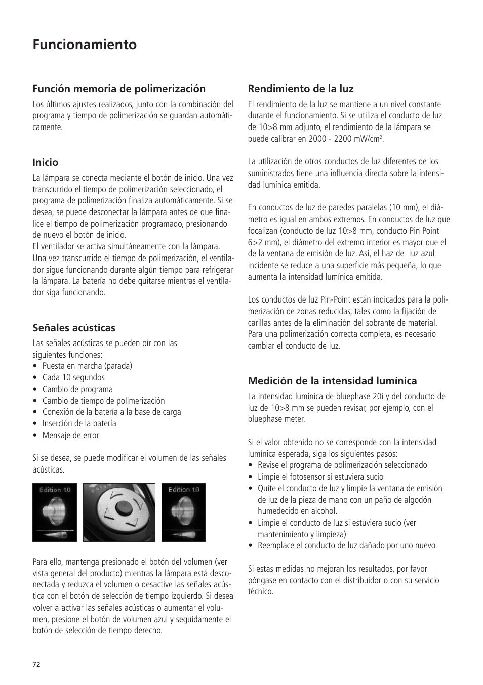 Funcionamiento | Ivoclar Vivadent Bluephase 20i v.5 User Manual | Page 70 / 91