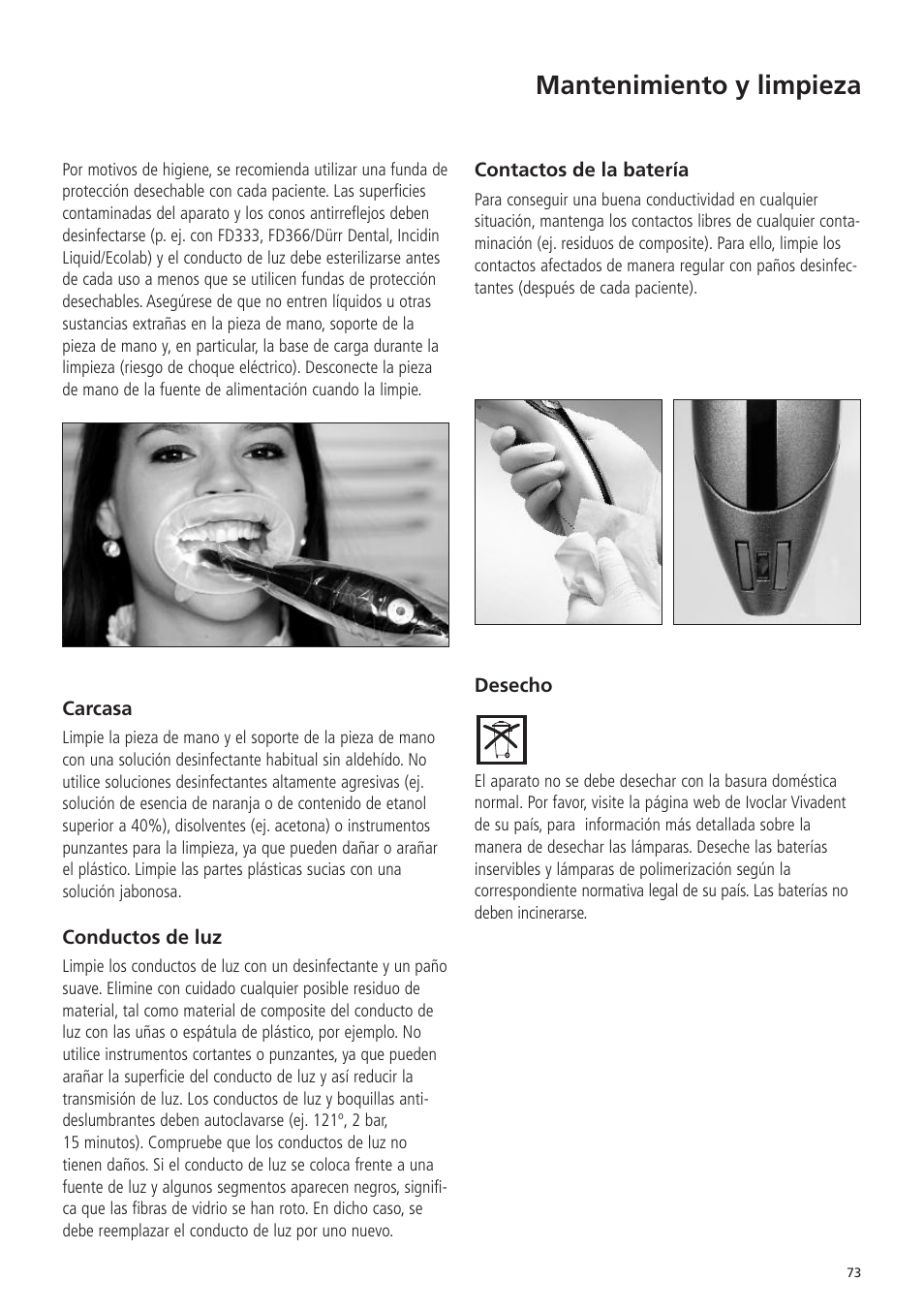 Mantenimiento y limpieza | Ivoclar Vivadent Bluephase 20i v.5 User Manual | Page 71 / 91