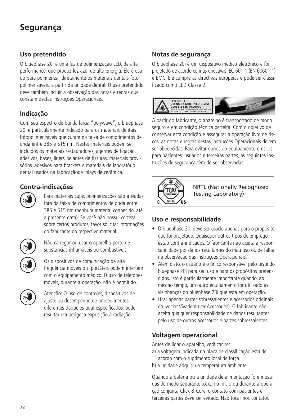 Segurança | Ivoclar Vivadent Bluephase 20i v.5 User Manual | Page 76 / 91