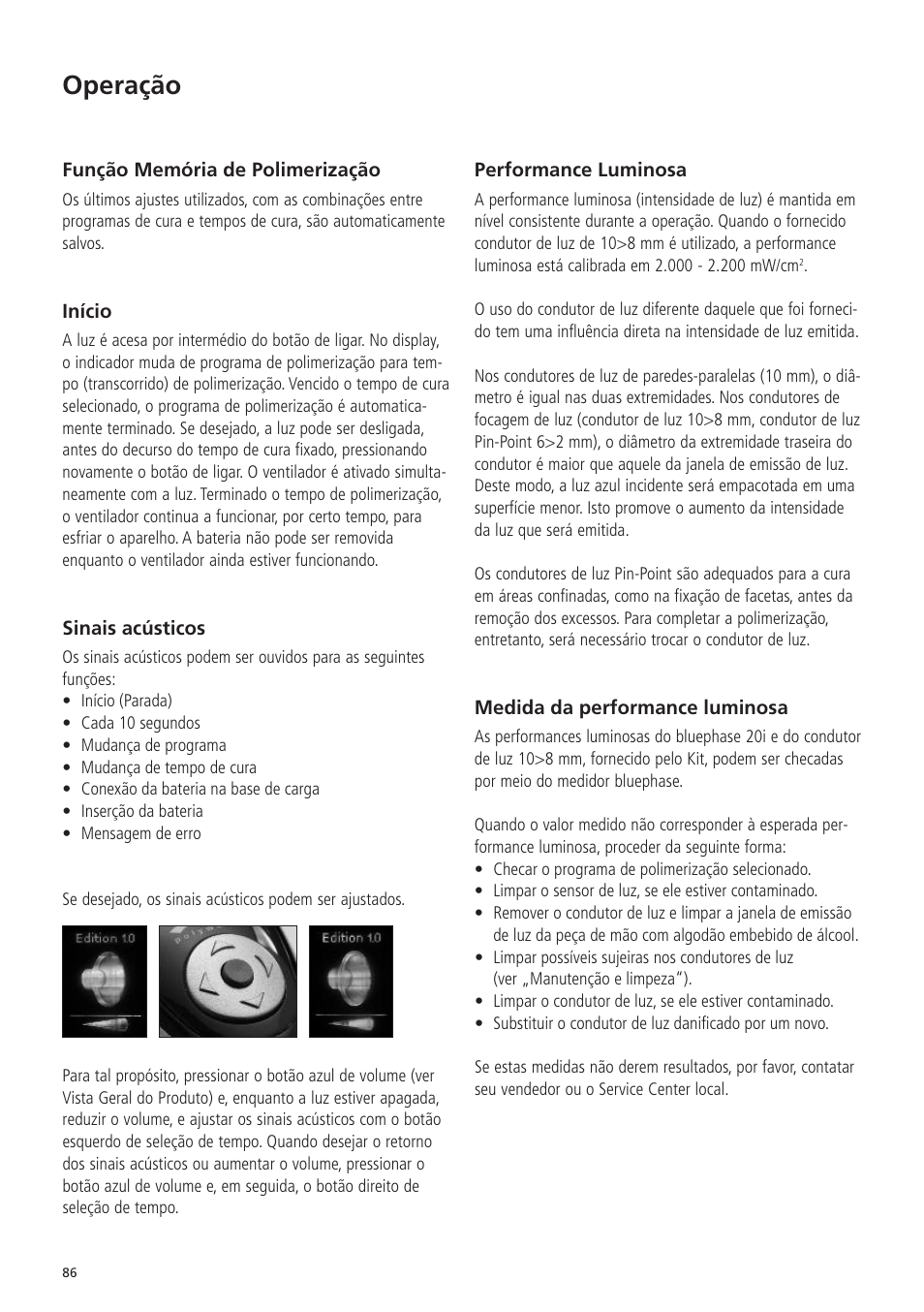 Operação | Ivoclar Vivadent Bluephase 20i v.5 User Manual | Page 84 / 91