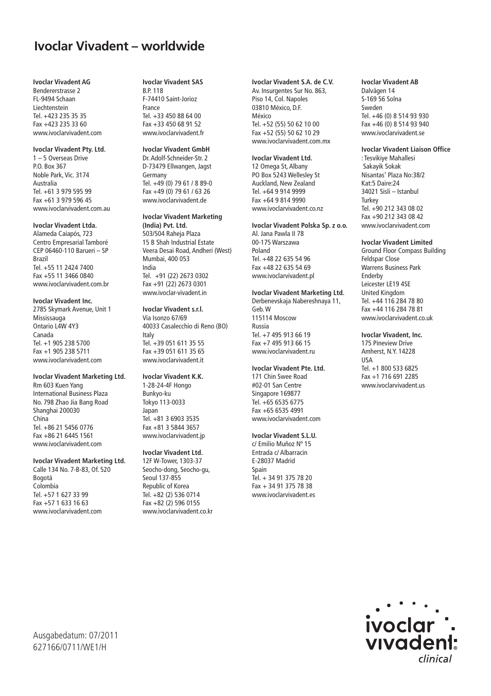 Ivoclar vivadent – worldwide | Ivoclar Vivadent Bluephase 20i v.5 User Manual | Page 91 / 91