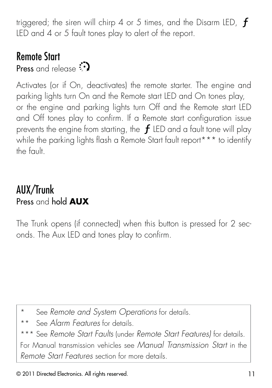 Remote start, Aux/trunk | CLIFFORD Remote Start & Security System 520.4X User Manual | Page 14 / 53