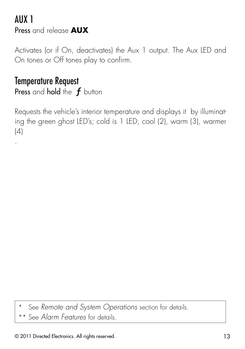 Aux 1, Temperature request | CLIFFORD Remote Start & Security System 520.4X User Manual | Page 16 / 53