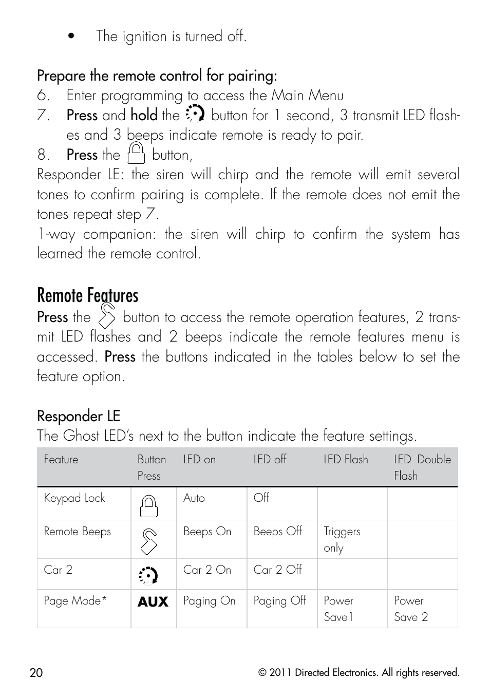 Remote features | CLIFFORD Remote Start & Security System 520.4X User Manual | Page 23 / 53