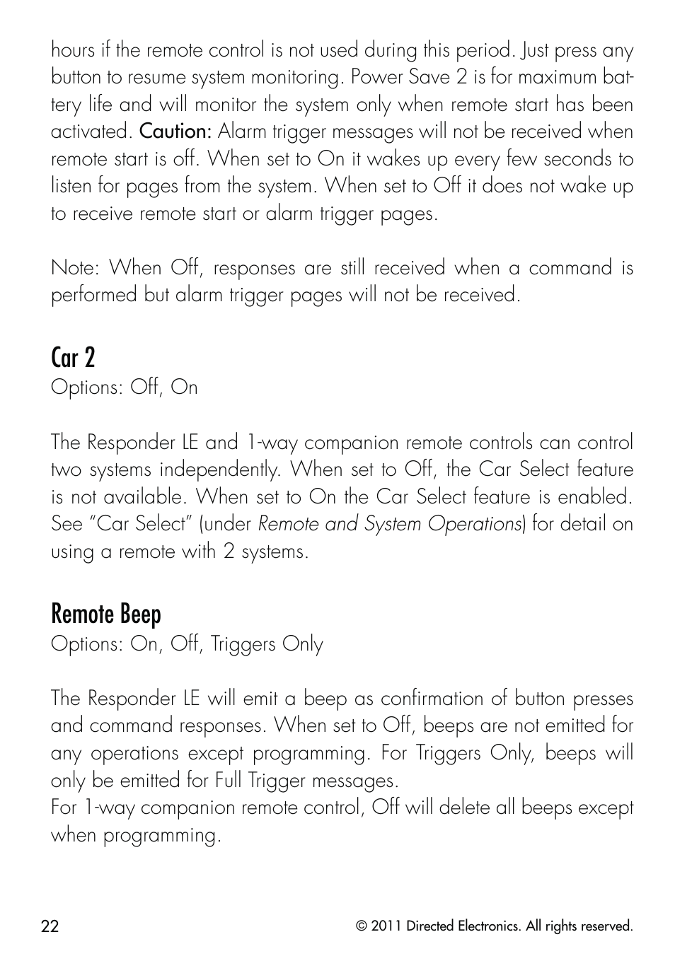 Car 2, Remote beep | CLIFFORD Remote Start & Security System 520.4X User Manual | Page 25 / 53