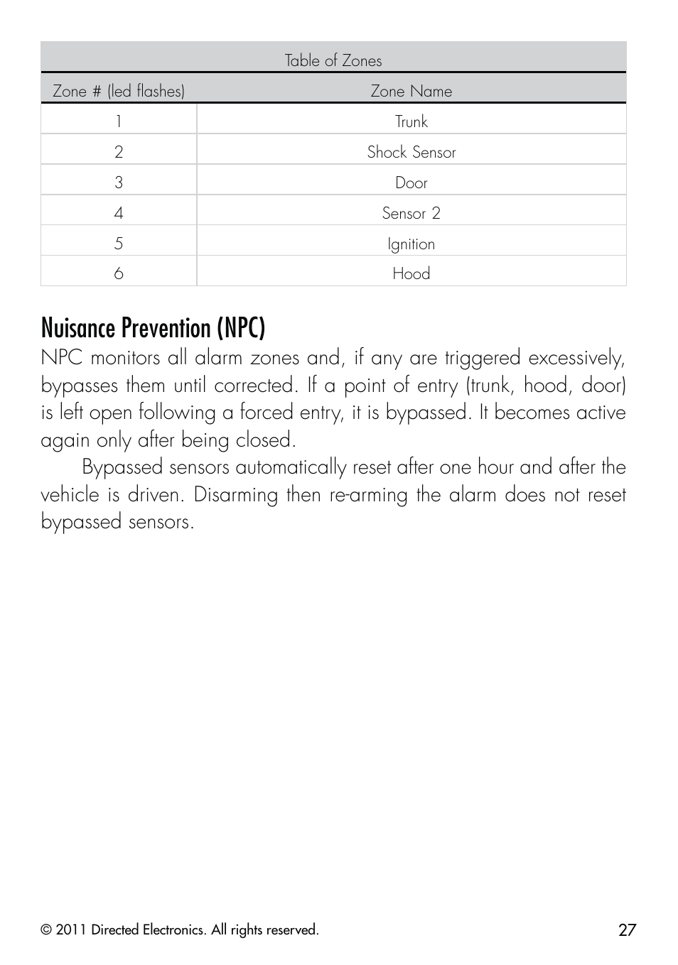 Nuisance prevention (npc) | CLIFFORD Remote Start & Security System 520.4X User Manual | Page 30 / 53