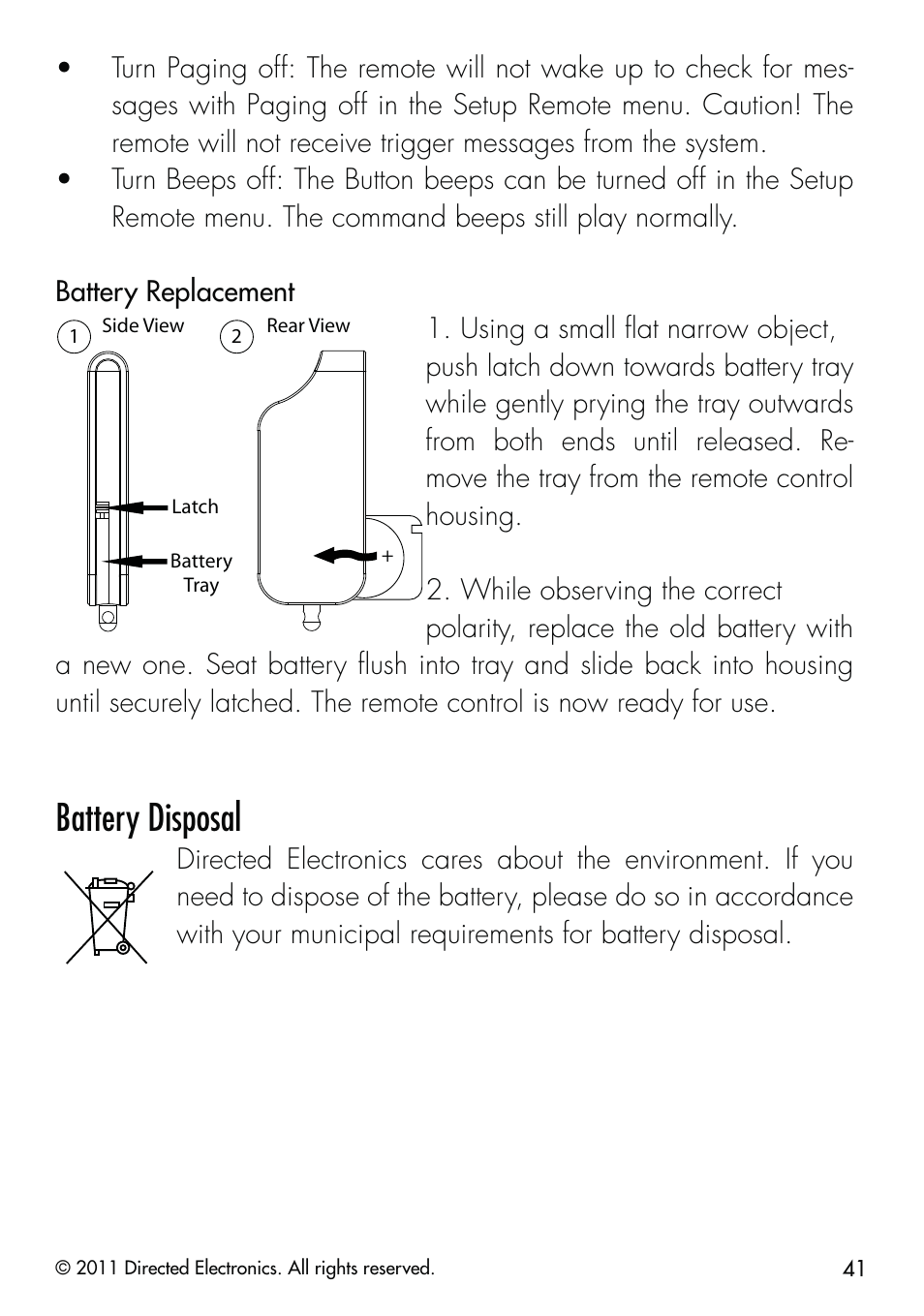 Battery disposal | CLIFFORD Remote Start & Security System 520.4X User Manual | Page 44 / 53