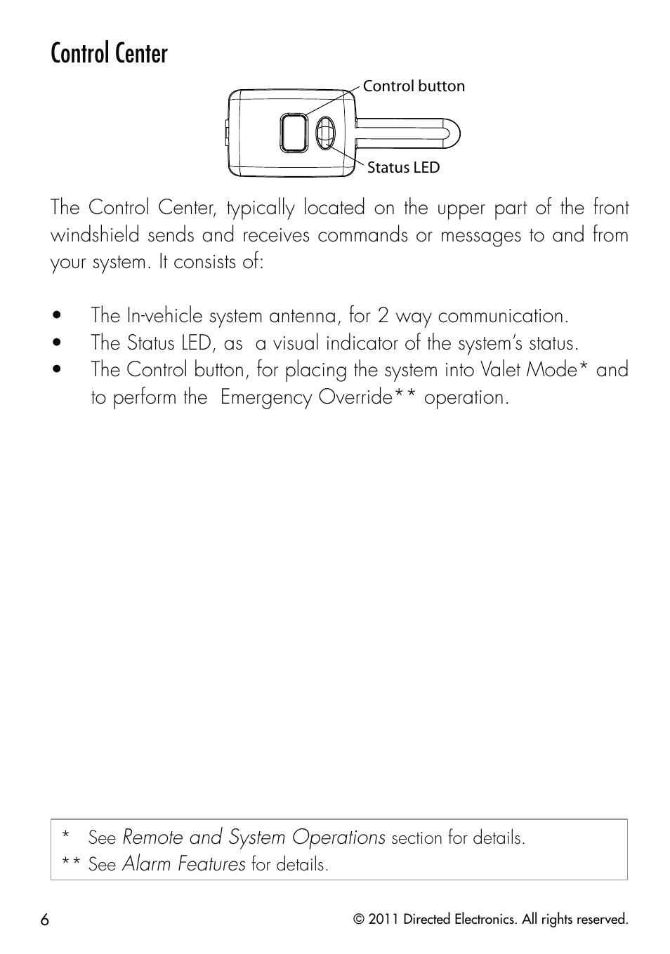 Control center | CLIFFORD Remote Start & Security System 520.4X User Manual | Page 9 / 53