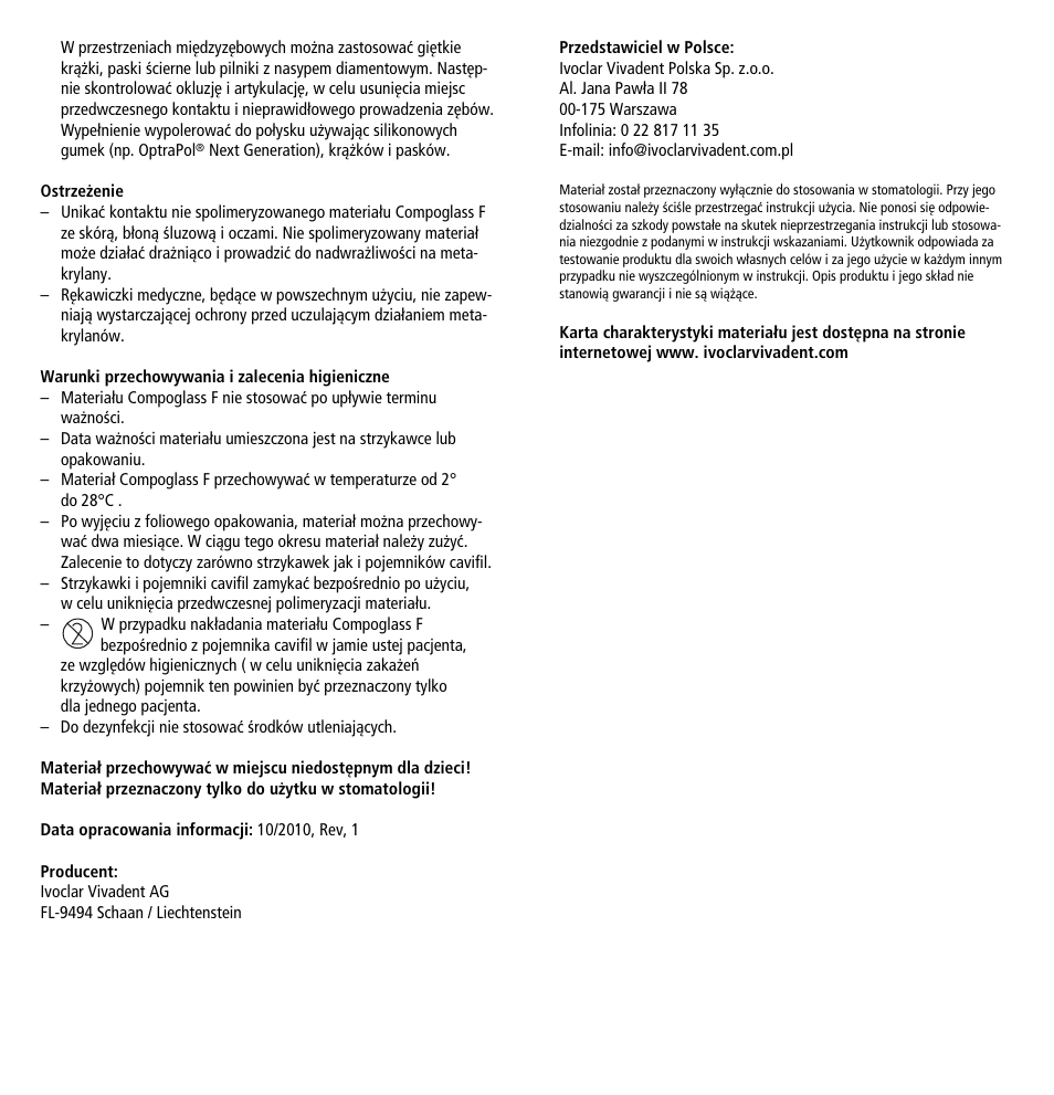 Ivoclar Vivadent Compoglass F v.2 User Manual | Page 31 / 32