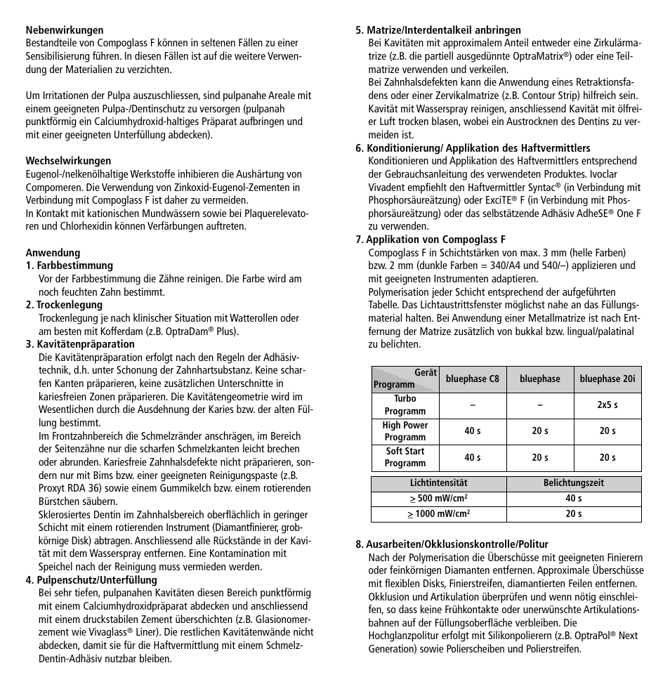 Ivoclar Vivadent Compoglass F v.2 User Manual | Page 4 / 32
