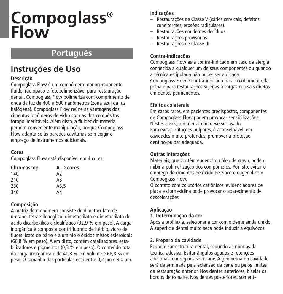 Português, Compoglass, Flow | Instruções de uso | Ivoclar Vivadent Compoglass Flow v.1.pdf User Manual | Page 14 / 32