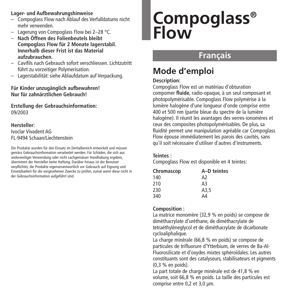 Français, Compoglass, Flow | Mode d’emploi | Ivoclar Vivadent Compoglass Flow v.1.pdf User Manual | Page 6 / 32