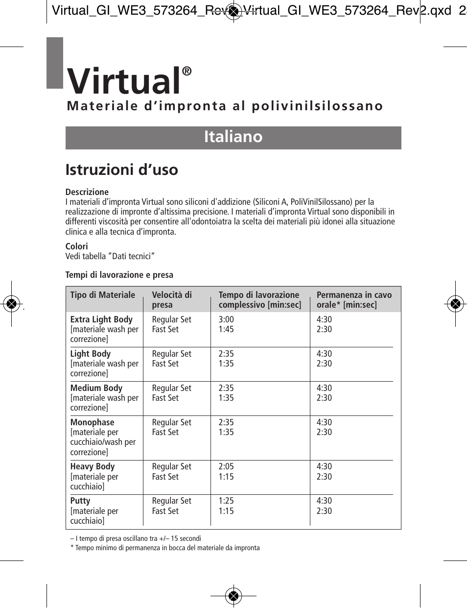 Italiano, Virtual, Istruzioni d’uso | Ivoclar Vivadent Virtual v.3 User Manual | Page 17 / 80