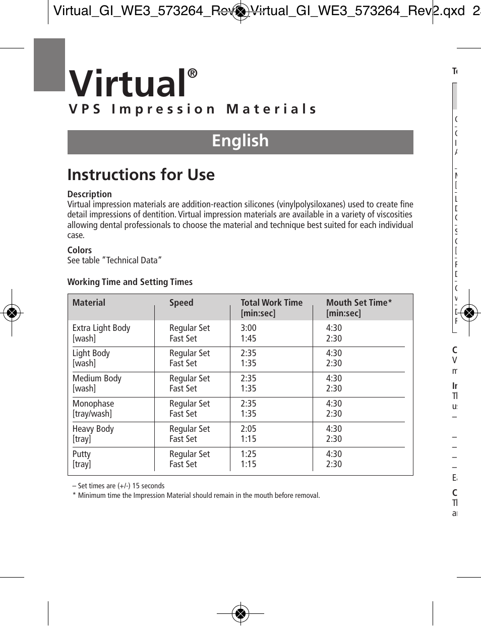 English, Virtual, Instructions for use | Ivoclar Vivadent Virtual v.3 User Manual | Page 2 / 80