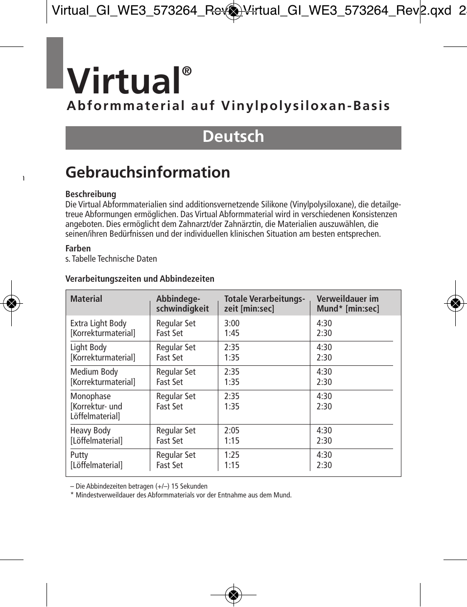 Deutsch, Virtual, Gebrauchsinformation | Ivoclar Vivadent Virtual v.3 User Manual | Page 7 / 80