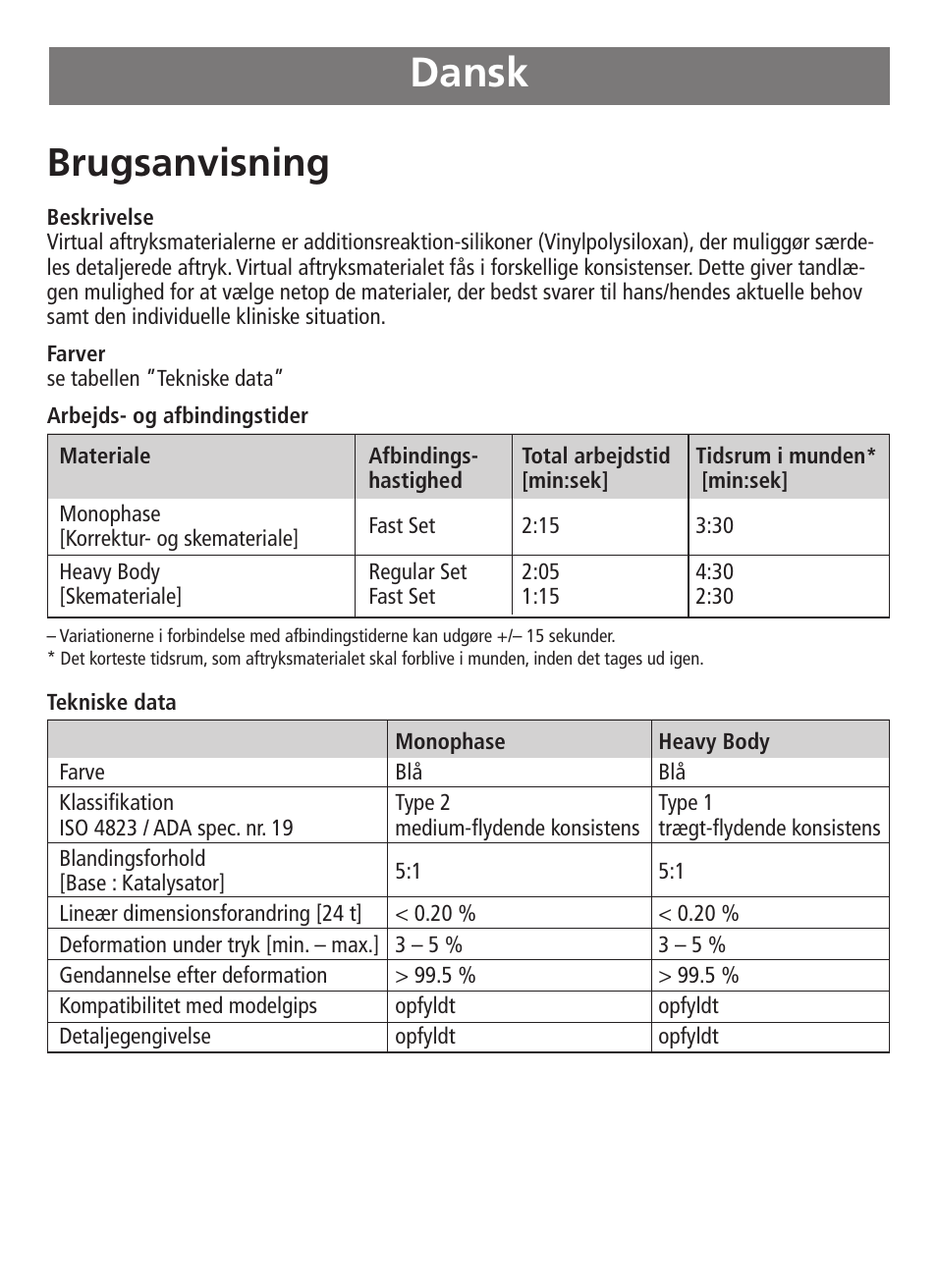 Dansk, Brugsanvisning | Ivoclar Vivadent Virtual 380 v.3 User Manual | Page 30 / 64