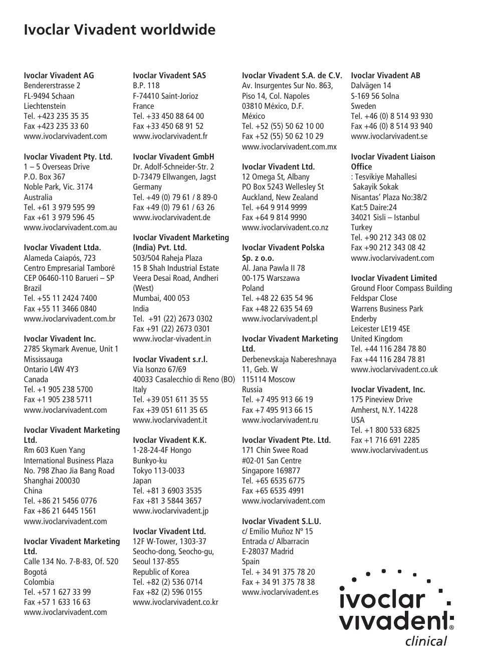 Ivoclar vivadent worldwide | Ivoclar Vivadent Virtual 380 v.3 User Manual | Page 64 / 64