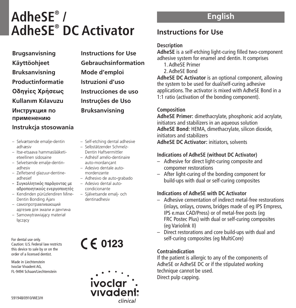 Ivoclar Vivadent AdheSE v.3 User Manual | 41 pages