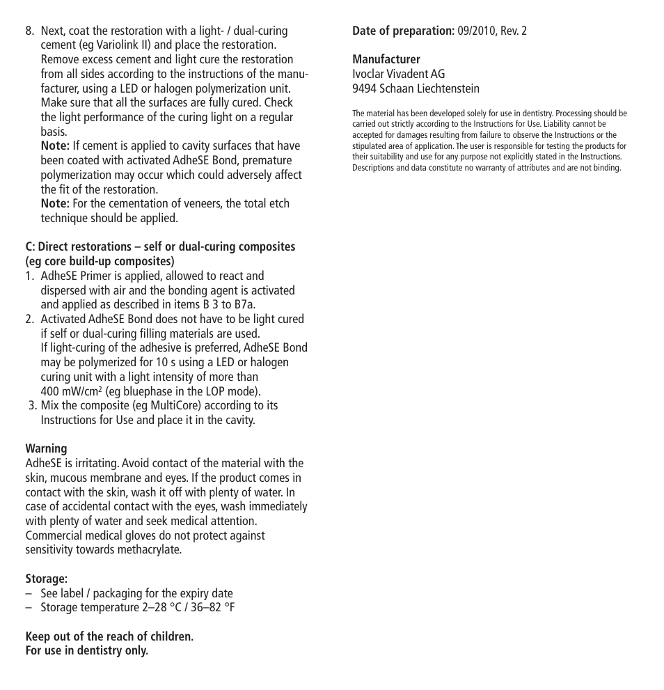 Ivoclar Vivadent AdheSE v.3 User Manual | Page 3 / 41