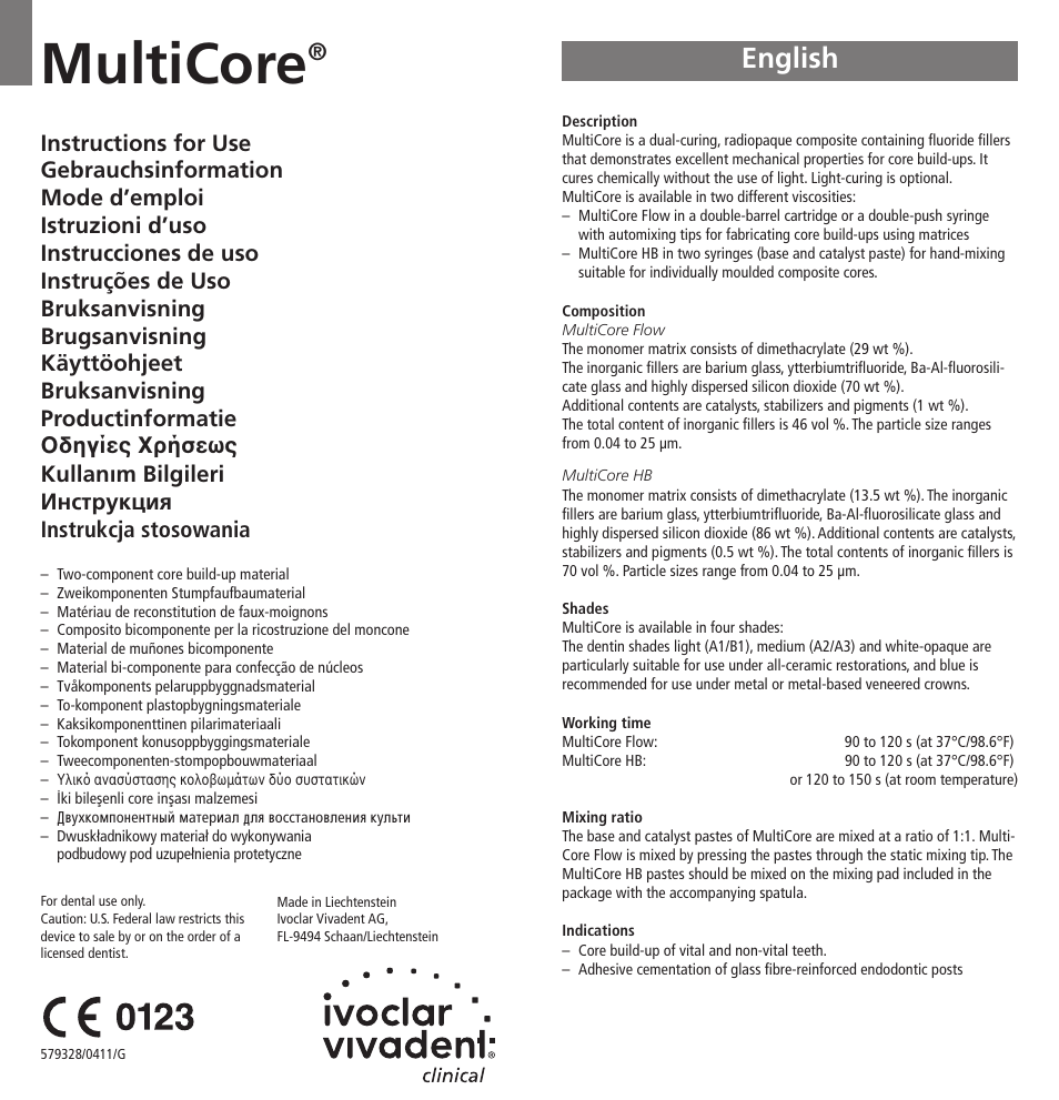 Ivoclar Vivadent MultiCore v.2 User Manual | 40 pages