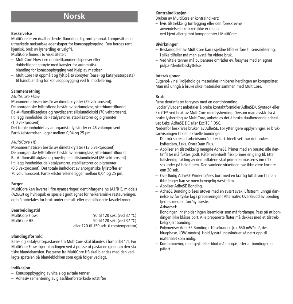 Norsk | Ivoclar Vivadent MultiCore v.2 User Manual | Page 24 / 40