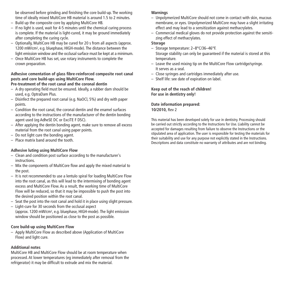 Ivoclar Vivadent MultiCore v.2 User Manual | Page 3 / 40