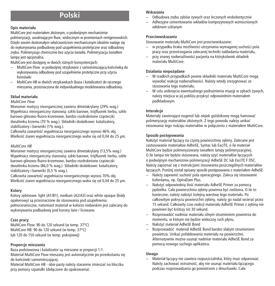 Polski | Ivoclar Vivadent MultiCore v.2 User Manual | Page 37 / 40