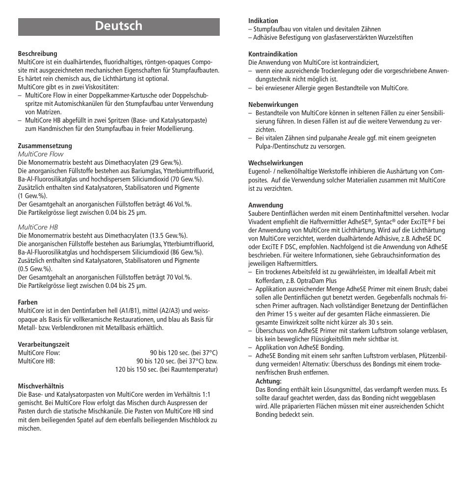 Deutsch | Ivoclar Vivadent MultiCore v.2 User Manual | Page 4 / 40