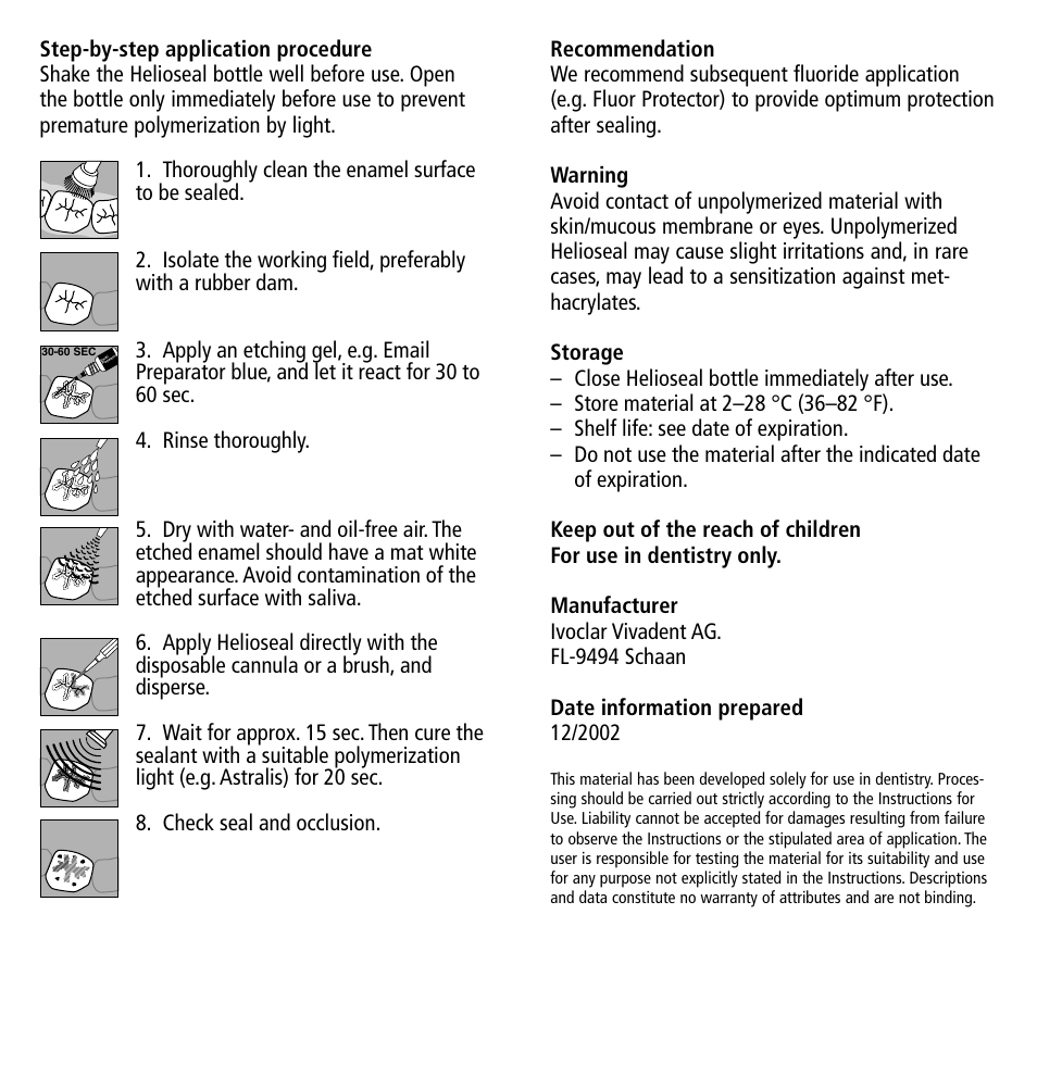 Ivoclar Vivadent Helioseal v.1 User Manual | Page 2 / 20
