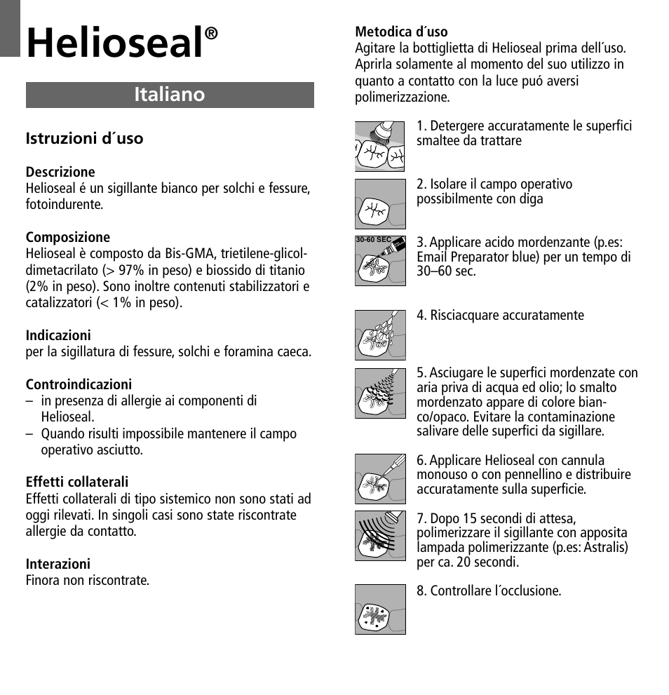 Italiano, Helioseal, Istruzioni d´uso | Ivoclar Vivadent Helioseal v.1 User Manual | Page 6 / 20