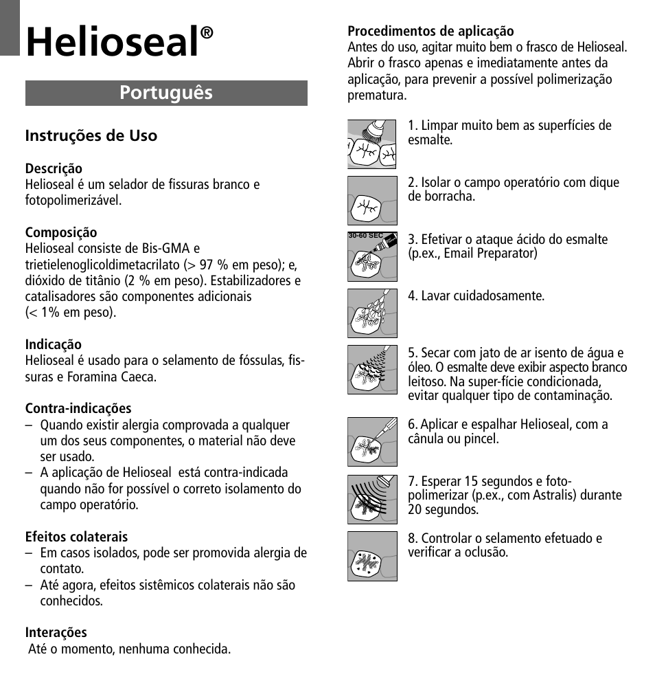 Português, Helioseal, Instruções de uso | Ivoclar Vivadent Helioseal v.1 User Manual | Page 9 / 20