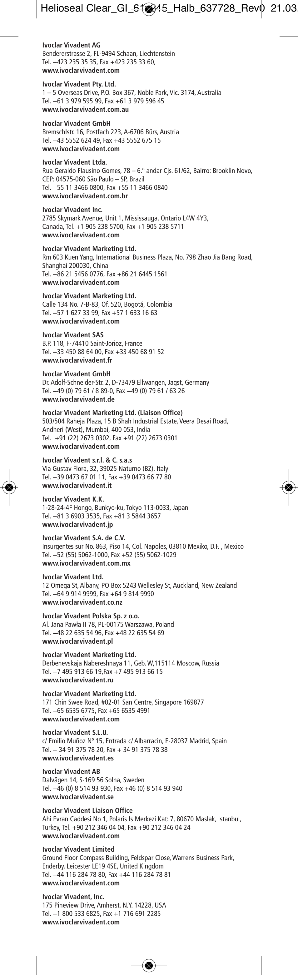 Ivoclar Vivadent Helioseal Clear v.2 User Manual | Page 18 / 18
