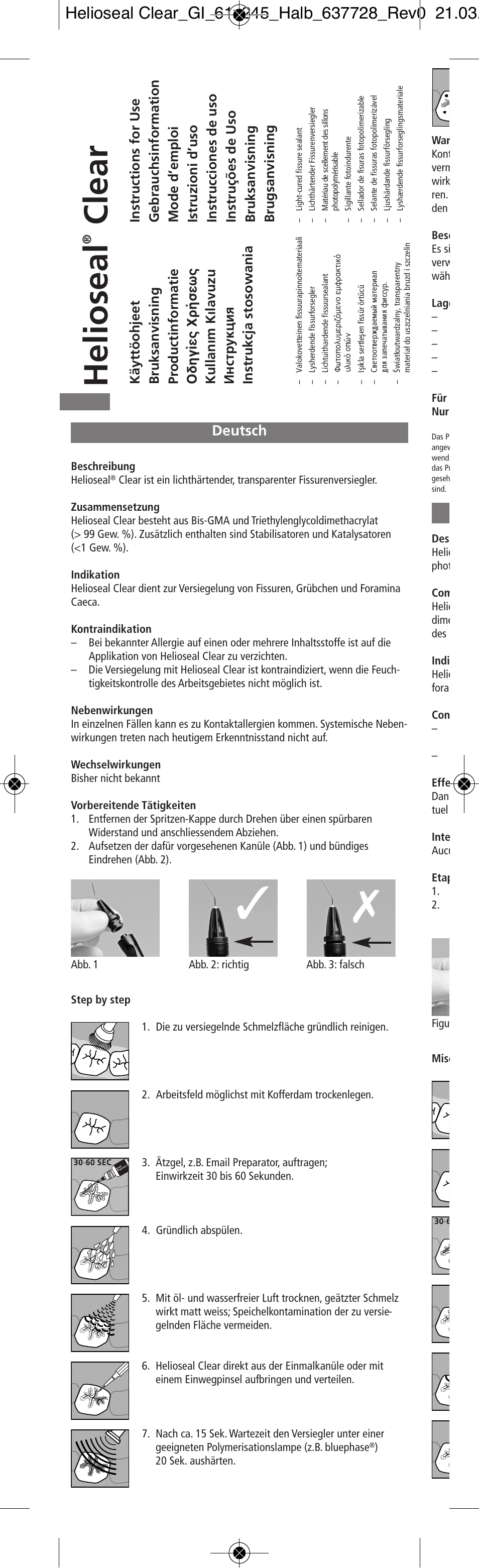 Deutsch, He li o se a l, Cle a r | Ivoclar Vivadent Helioseal Clear v.2 User Manual | Page 2 / 18