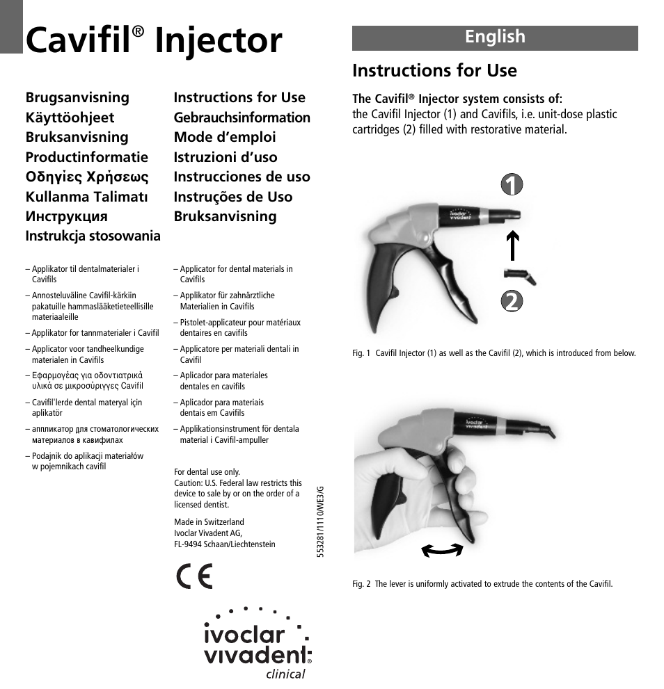 Ivoclar Vivadent Cavifil Injector v.2 User Manual | 24 pages
