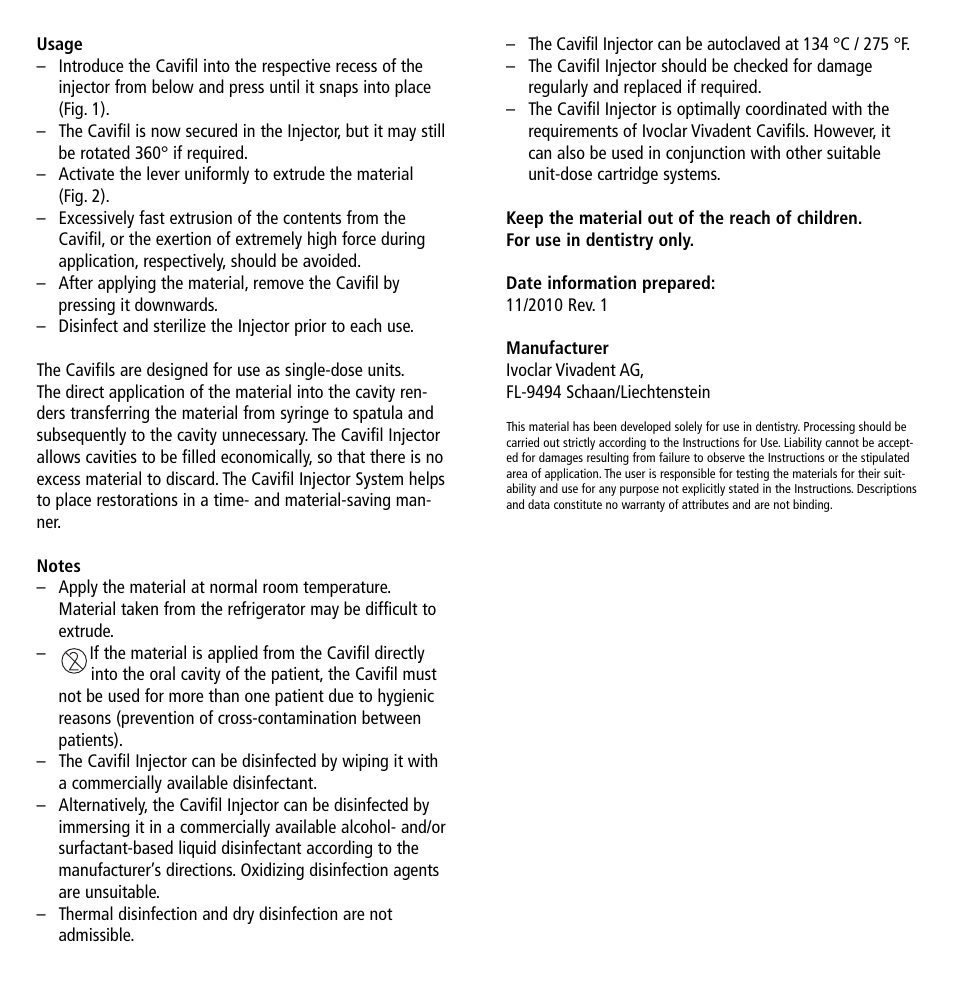 Ivoclar Vivadent Cavifil Injector v.2 User Manual | Page 2 / 24