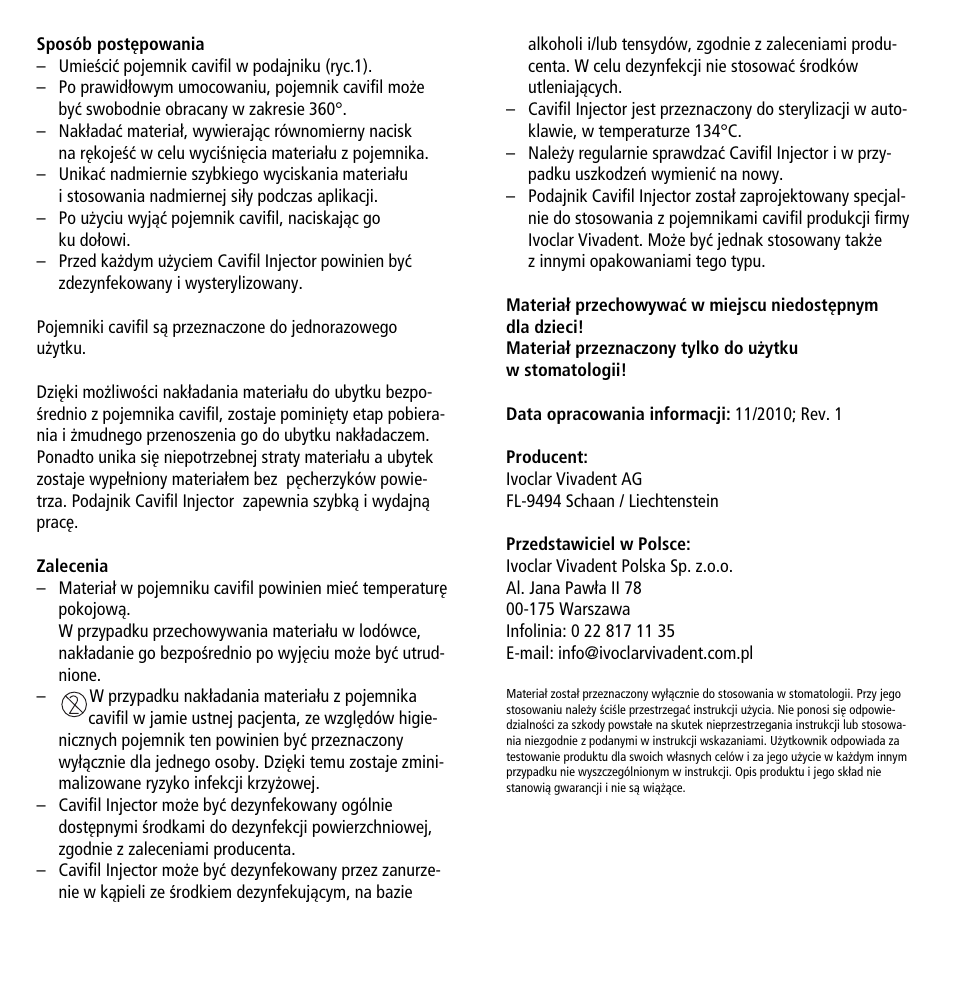 Ivoclar Vivadent Cavifil Injector v.2 User Manual | Page 23 / 24