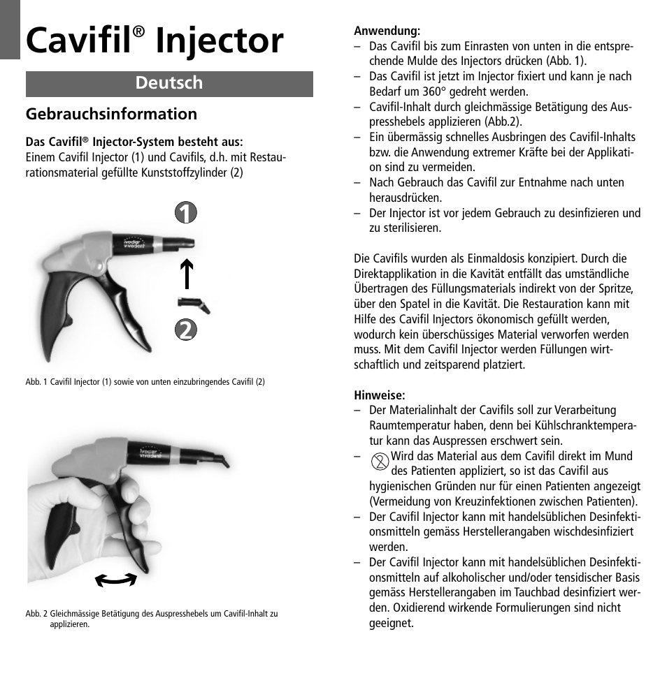 Cavifil, Injector, Deutsch | Ivoclar Vivadent Cavifil Injector v.2 User Manual | Page 3 / 24