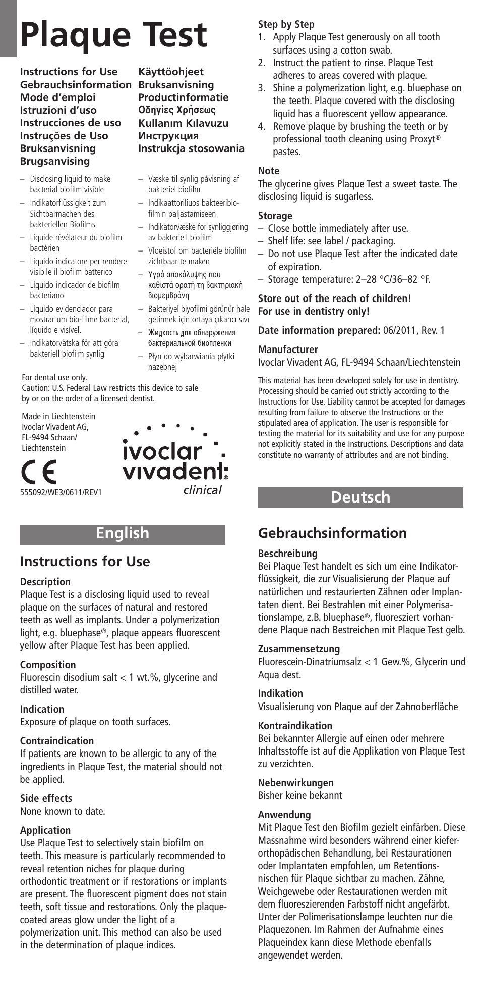 Ivoclar Vivadent Plaque Test v.2 User Manual | 9 pages