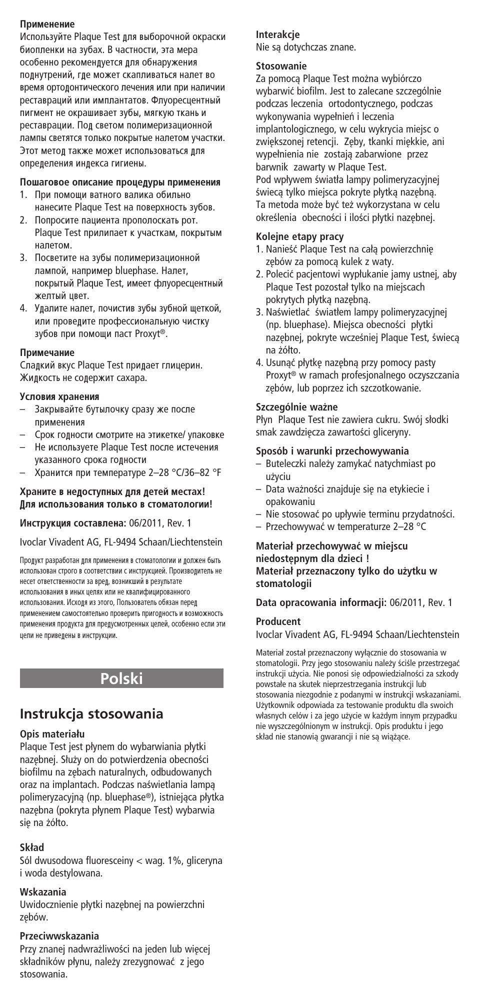 Polski, Instrukcja stosowania | Ivoclar Vivadent Plaque Test v.2 User Manual | Page 8 / 9