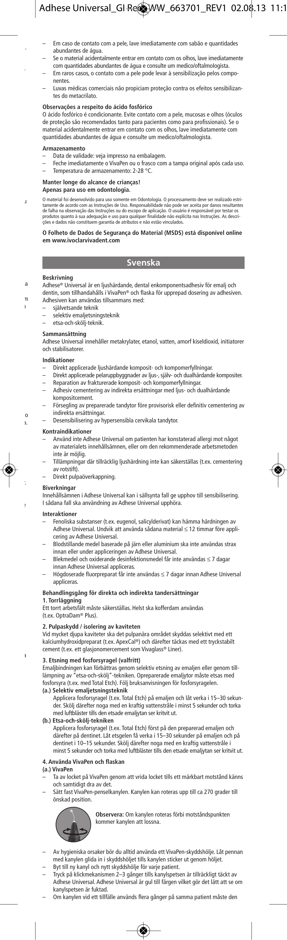 Svenska | Ivoclar Vivadent Adhese Universal v.2 User Manual | Page 11 / 48