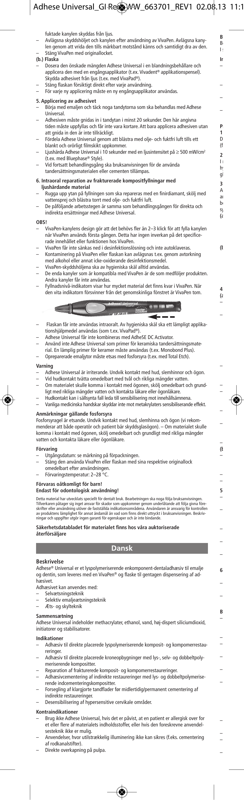 Dansk | Ivoclar Vivadent Adhese Universal v.2 User Manual | Page 12 / 48