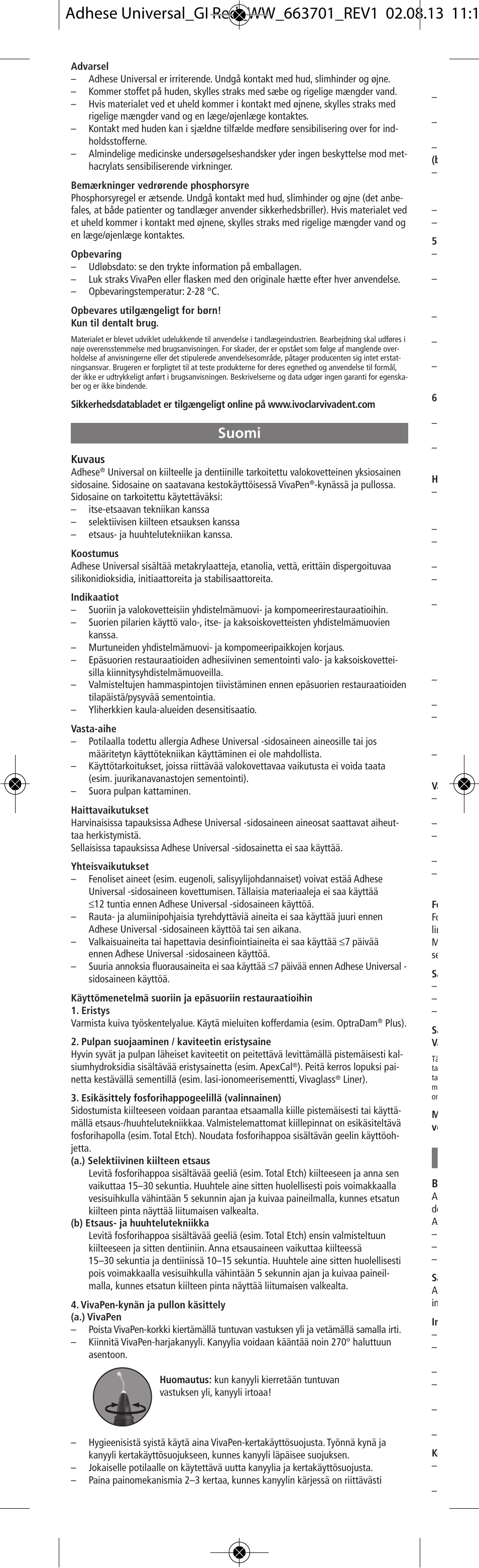 Suomi | Ivoclar Vivadent Adhese Universal v.2 User Manual | Page 14 / 48