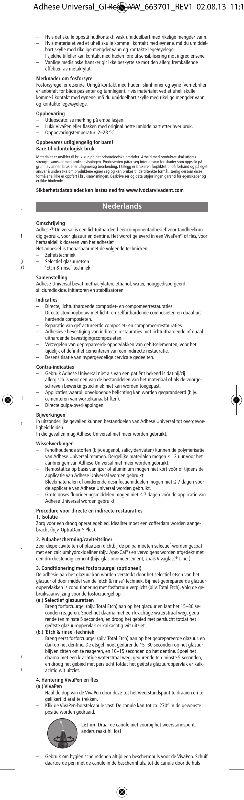 Nederlands | Ivoclar Vivadent Adhese Universal v.2 User Manual | Page 17 / 48