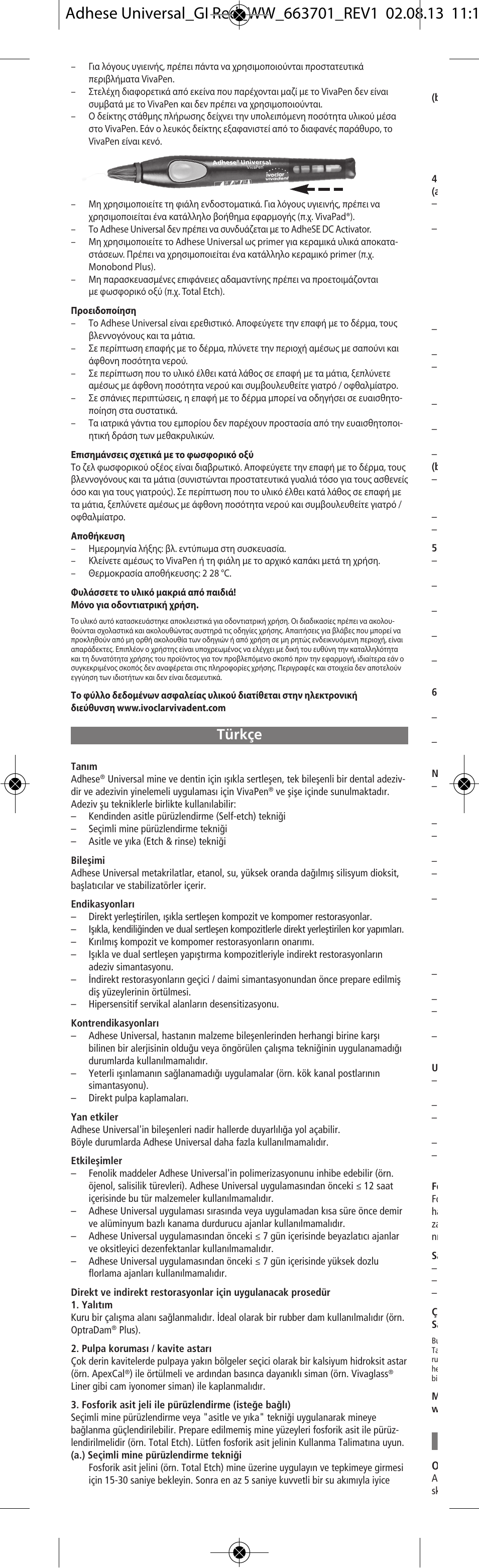 Türkçe | Ivoclar Vivadent Adhese Universal v.2 User Manual | Page 20 / 48