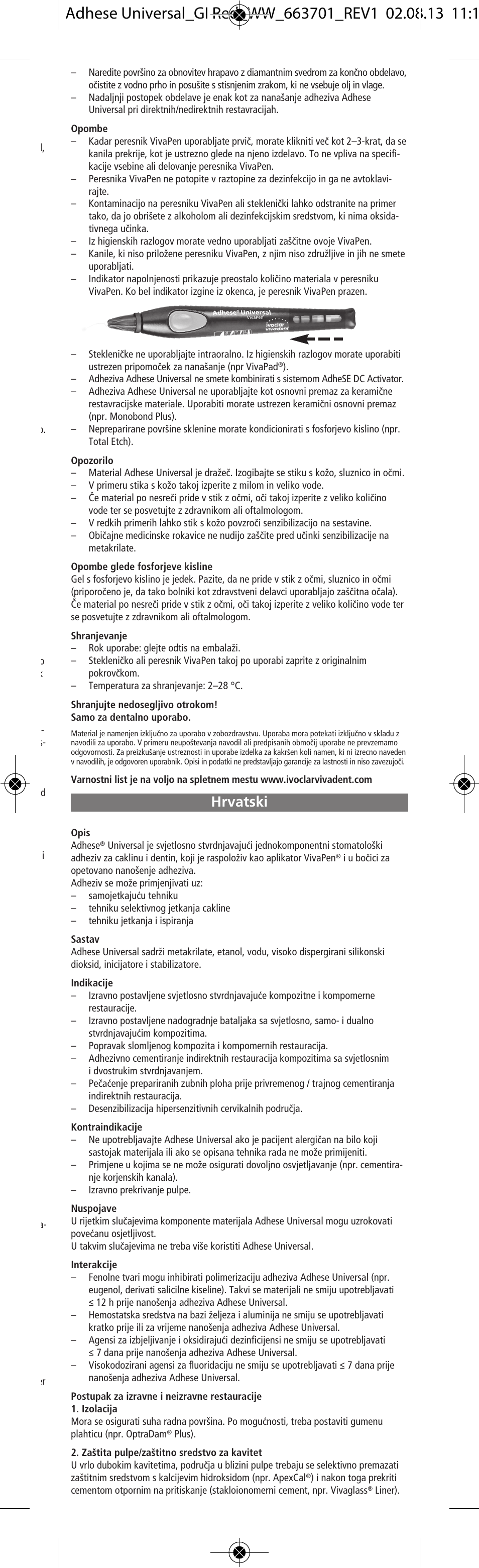 Hrvatski | Ivoclar Vivadent Adhese Universal v.2 User Manual | Page 23 / 48
