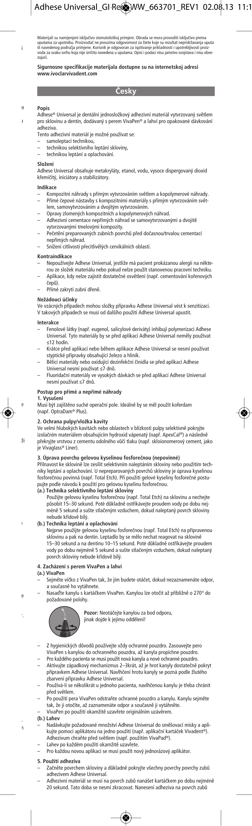 Cesky, Âesky | Ivoclar Vivadent Adhese Universal v.2 User Manual | Page 25 / 48