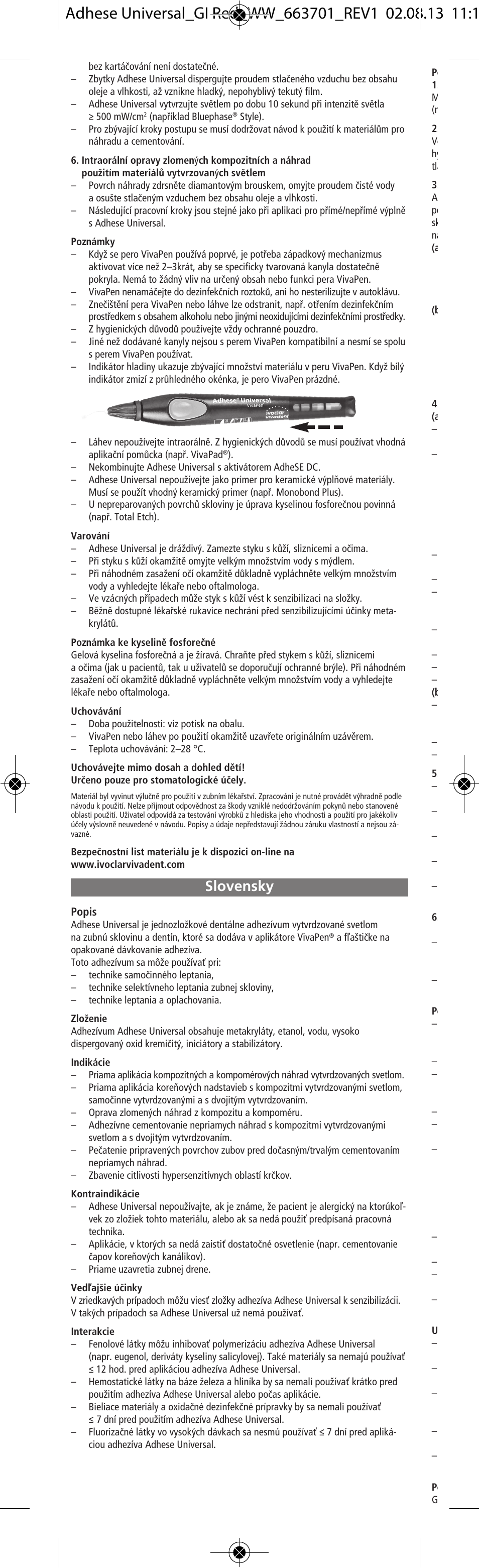 Slovensky | Ivoclar Vivadent Adhese Universal v.2 User Manual | Page 26 / 48
