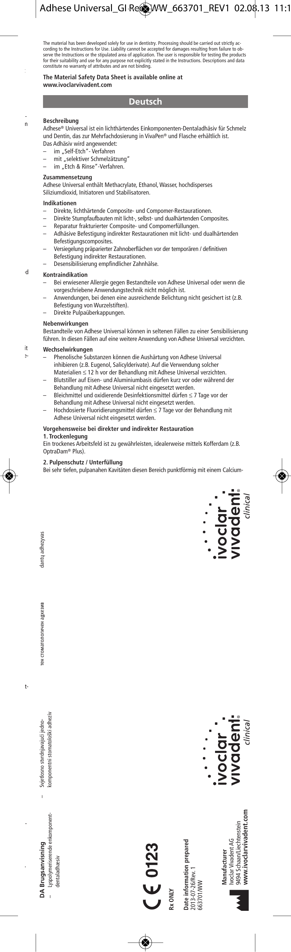 Deutsch | Ivoclar Vivadent Adhese Universal v.2 User Manual | Page 3 / 48