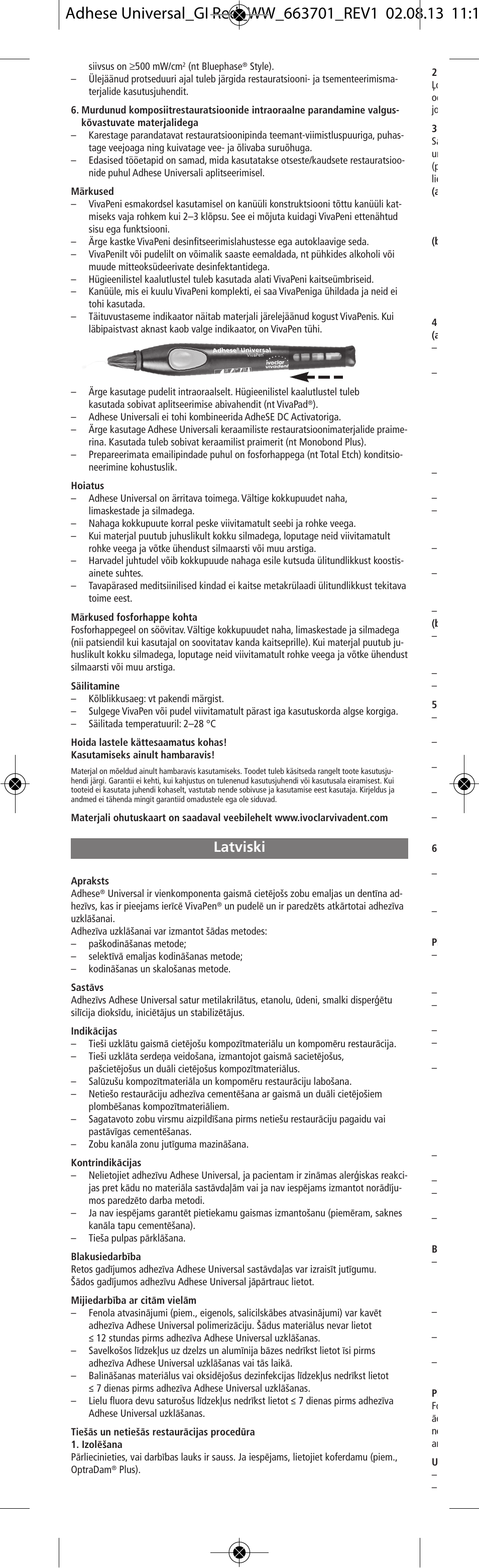 Latviski | Ivoclar Vivadent Adhese Universal v.2 User Manual | Page 44 / 48